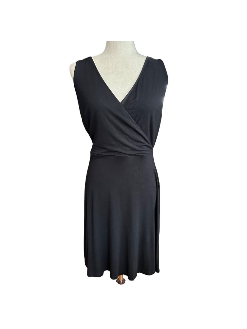 Loft Dress Women 10 Black V Neck Sleeveless Open Back Knee Length Pullover
